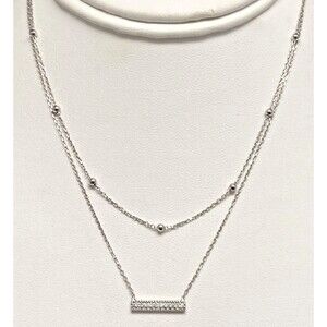 TR Layered 2-Tier Cubic Zirconia Sterling Silver 925 14-16'' Chain Necklace 2.7g